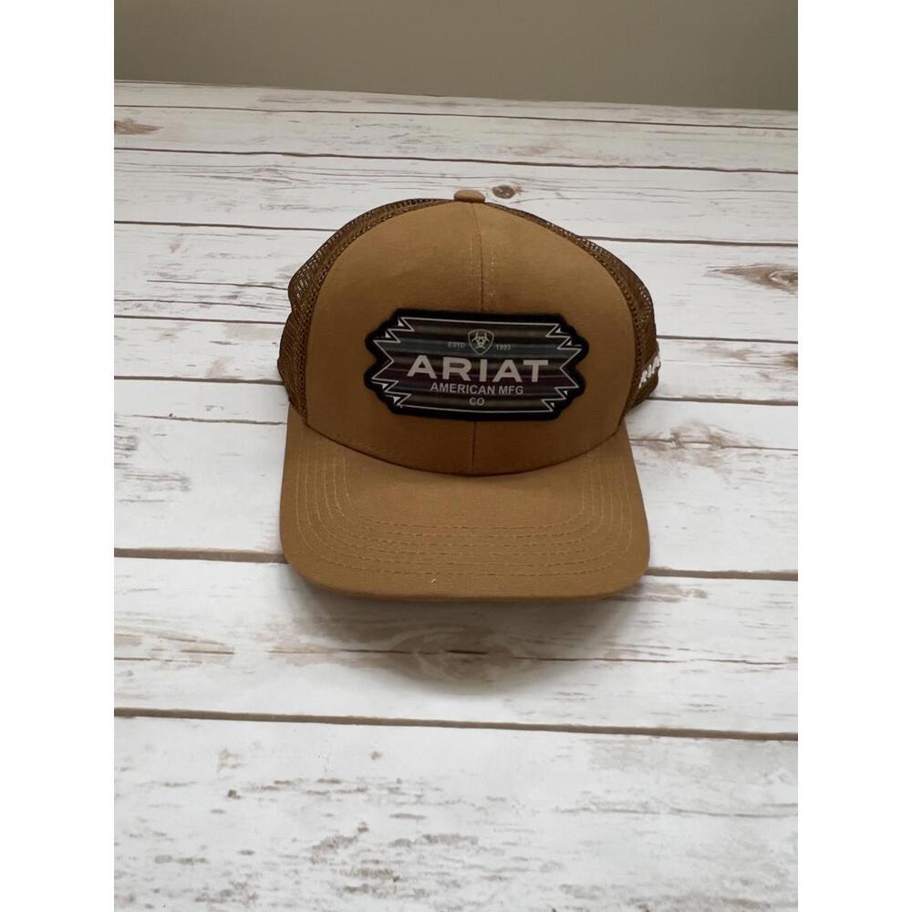 Ariat Brown Mesh Aztec Logo Patch Cap Trucker Hat… - image 1